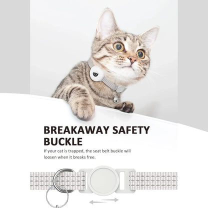 Air Tag Pet Collar with Airtag Holder and Bell Reflective GPS Kitten Collar for Girl Boy Cats Gatos