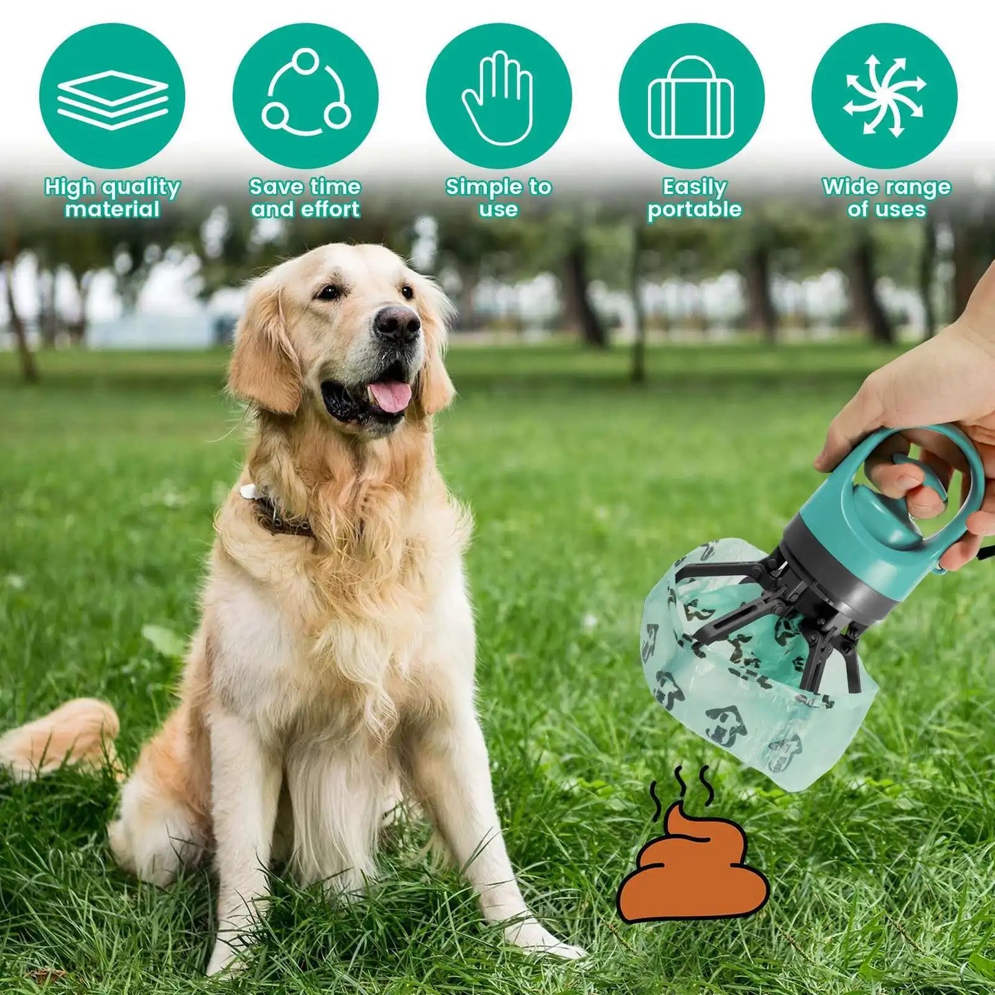 Portable Dog Waste Management Tool with Built-In Garbage Bag - Handheld, No-Touch Pooper Scooper for Outdoor Use