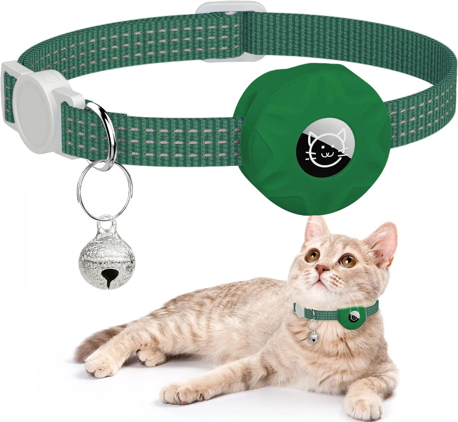 Air Tag Pet Collar with Airtag Holder and Bell Reflective GPS Kitten Collar for Girl Boy Cats Gatos