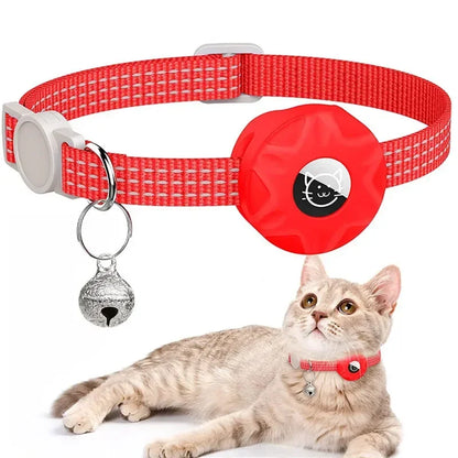 Air Tag Pet Collar with Airtag Holder and Bell Reflective GPS Kitten Collar for Girl Boy Cats Gatos