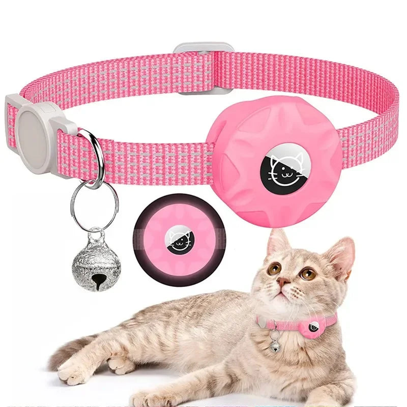 Air Tag Pet Collar with Airtag Holder and Bell Reflective GPS Kitten Collar for Girl Boy Cats Gatos