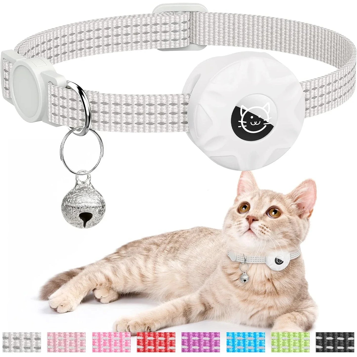 Air Tag Pet Collar with Airtag Holder and Bell Reflective GPS Kitten Collar for Girl Boy Cats Gatos