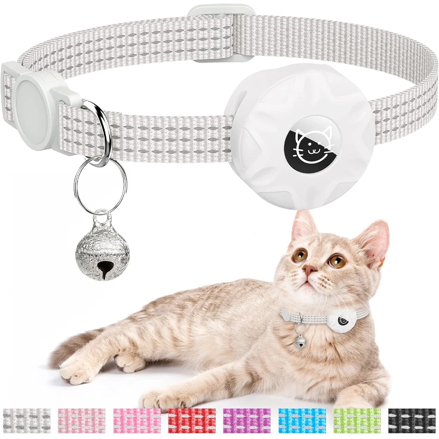 Air Tag Pet Collar with Airtag Holder and Bell Reflective GPS Kitten Collar for Girl Boy Cats Gatos