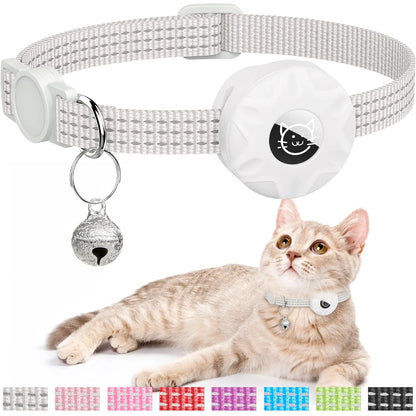 Air Tag Pet Collar with Airtag Holder and Bell Reflective GPS Kitten Collar for Girl Boy Cats Gatos