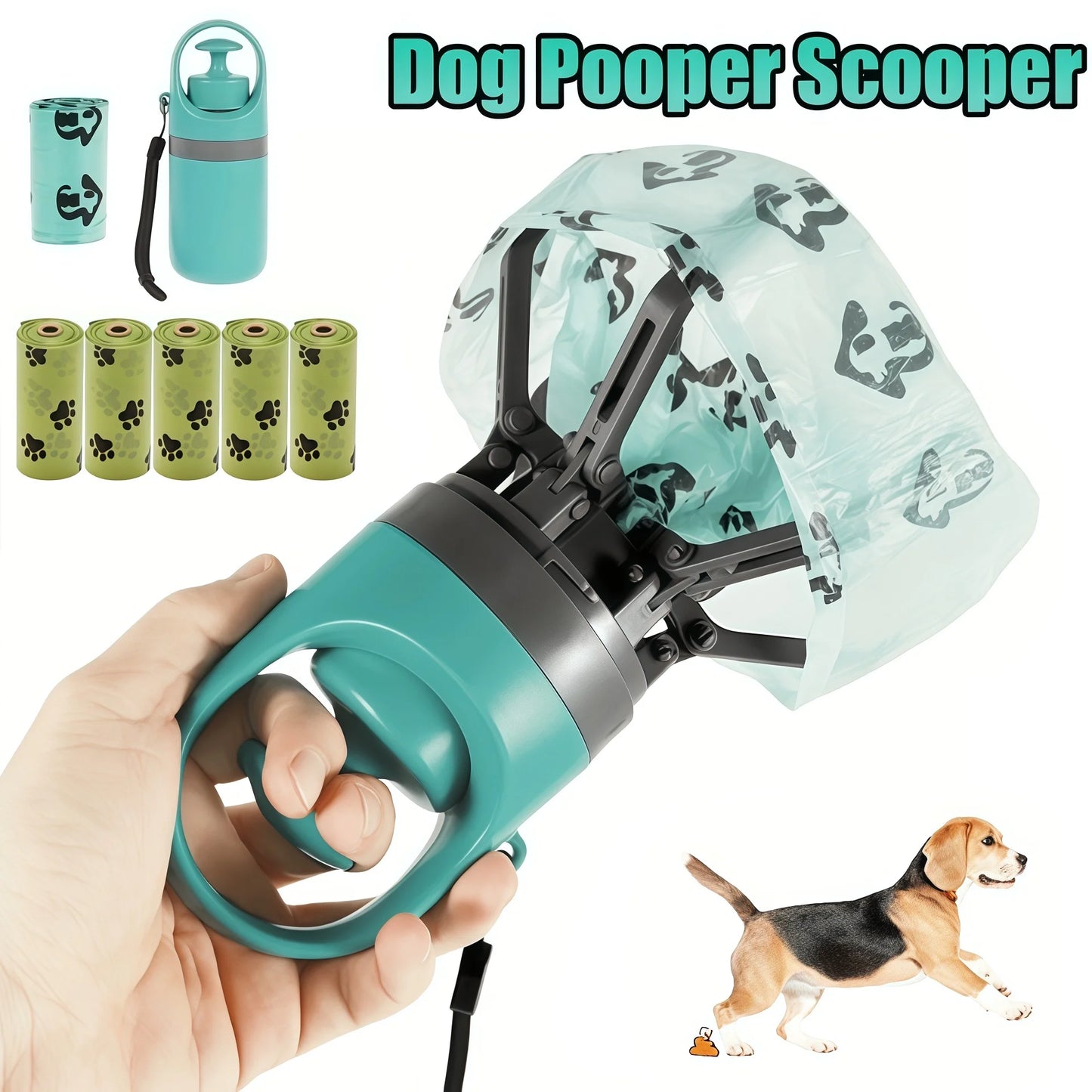 Portable Dog Waste Management Tool with Built-In Garbage Bag - Handheld, No-Touch Pooper Scooper for Outdoor Use