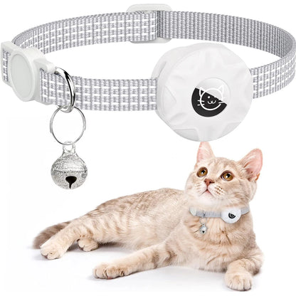 Air Tag Pet Collar with Airtag Holder and Bell Reflective GPS Kitten Collar for Girl Boy Cats Gatos