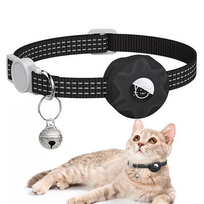 Air Tag Pet Collar with Airtag Holder and Bell Reflective GPS Kitten Collar for Girl Boy Cats Gatos