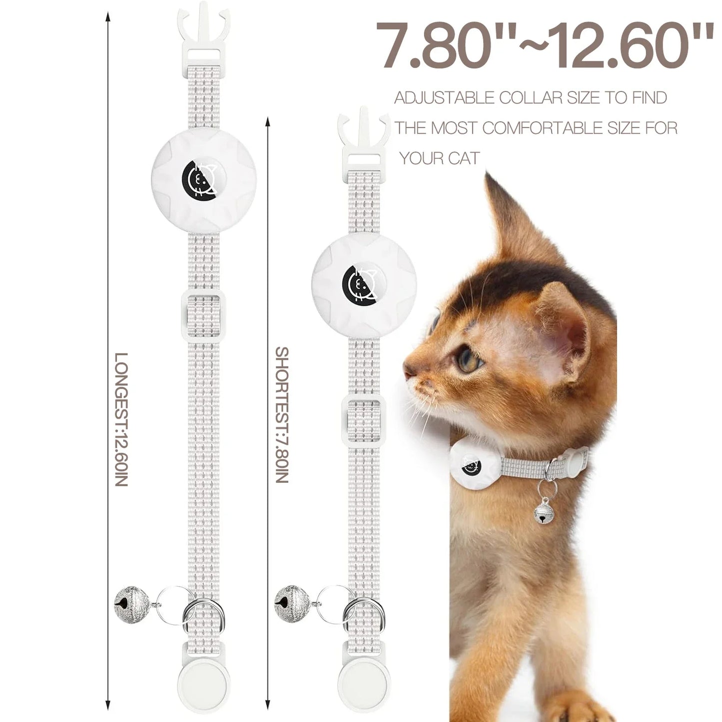 Air Tag Pet Collar with Airtag Holder and Bell Reflective GPS Kitten Collar for Girl Boy Cats Gatos