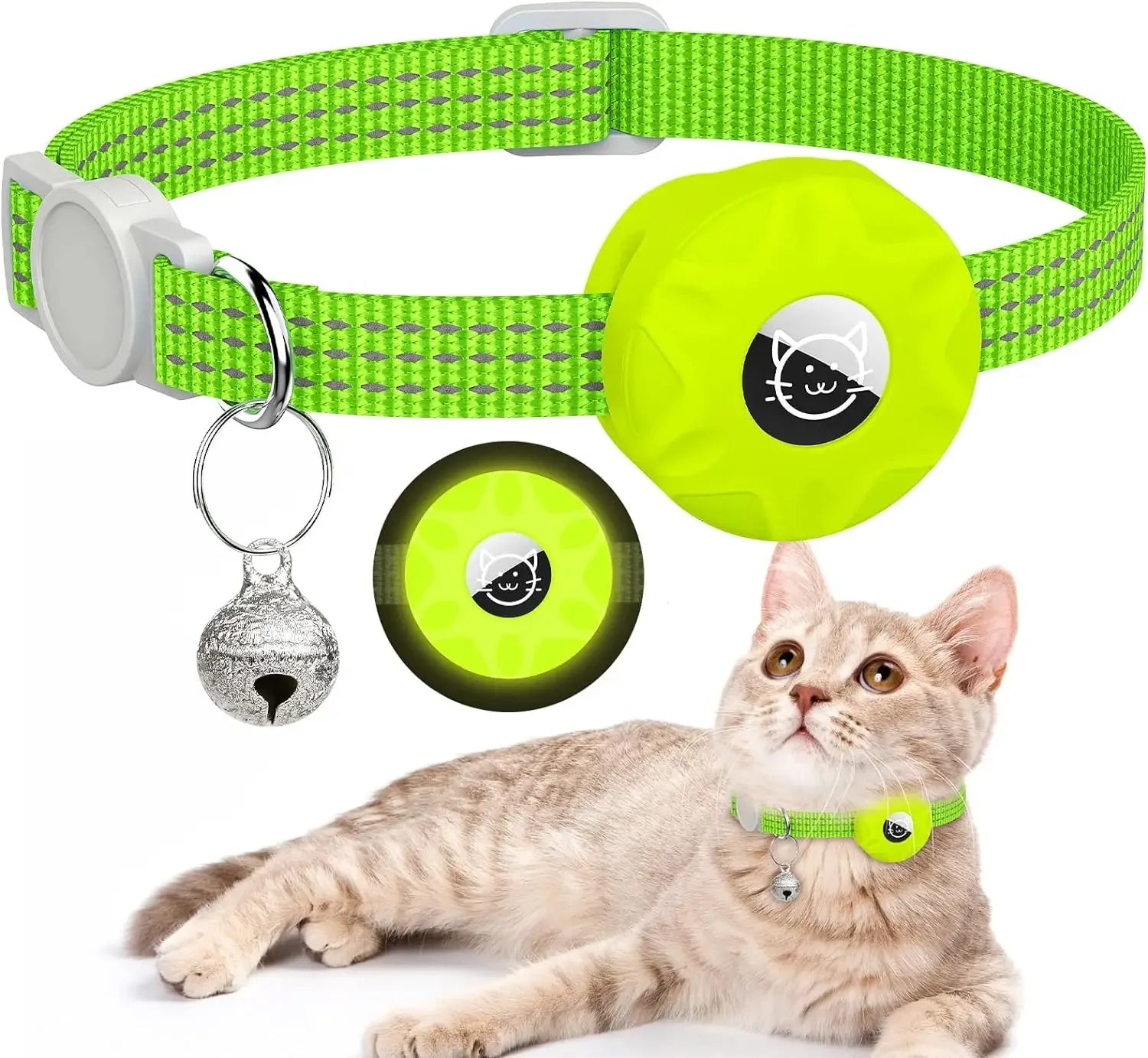 Air Tag Pet Collar with Airtag Holder and Bell Reflective GPS Kitten Collar for Girl Boy Cats Gatos