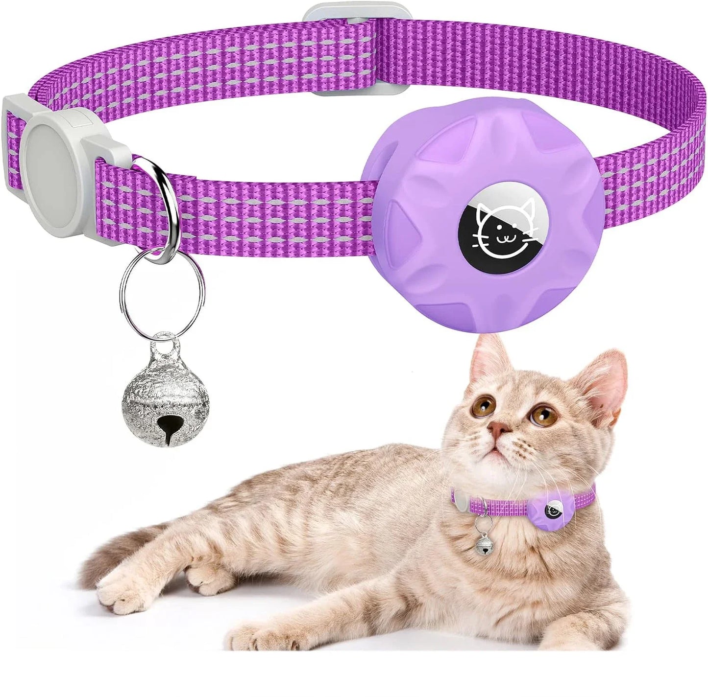 Air Tag Pet Collar with Airtag Holder and Bell Reflective GPS Kitten Collar for Girl Boy Cats Gatos