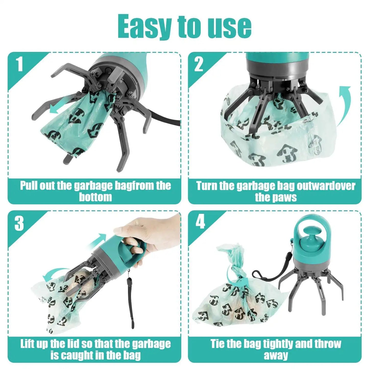 Portable Dog Waste Management Tool with Built-In Garbage Bag - Handheld, No-Touch Pooper Scooper for Outdoor Use