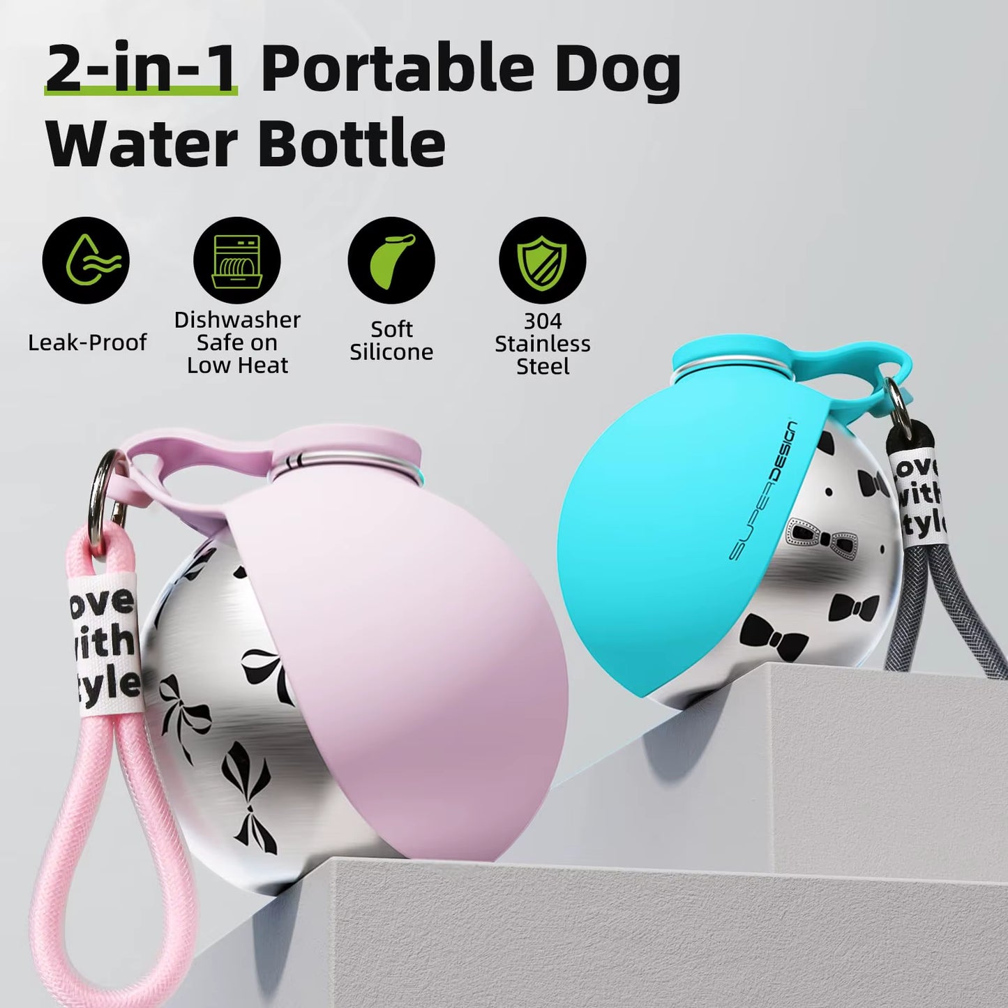 Portable Water Bottle for Dogs & Cats - Leak-Proof & Compact Dog Travel Water Bottle -Stainless Steel Bottle & Silicon