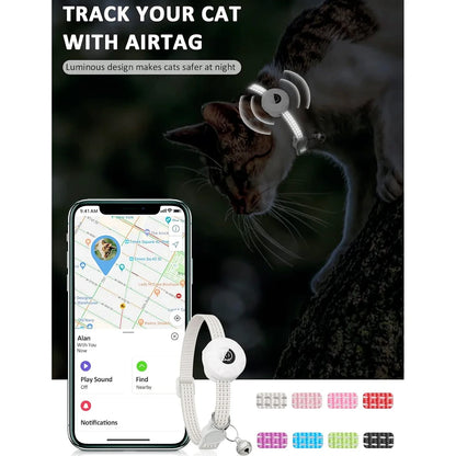 Air Tag Pet Collar with Airtag Holder and Bell Reflective GPS Kitten Collar for Girl Boy Cats Gatos