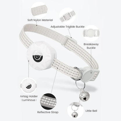 Air Tag Pet Collar with Airtag Holder and Bell Reflective GPS Kitten Collar for Girl Boy Cats Gatos